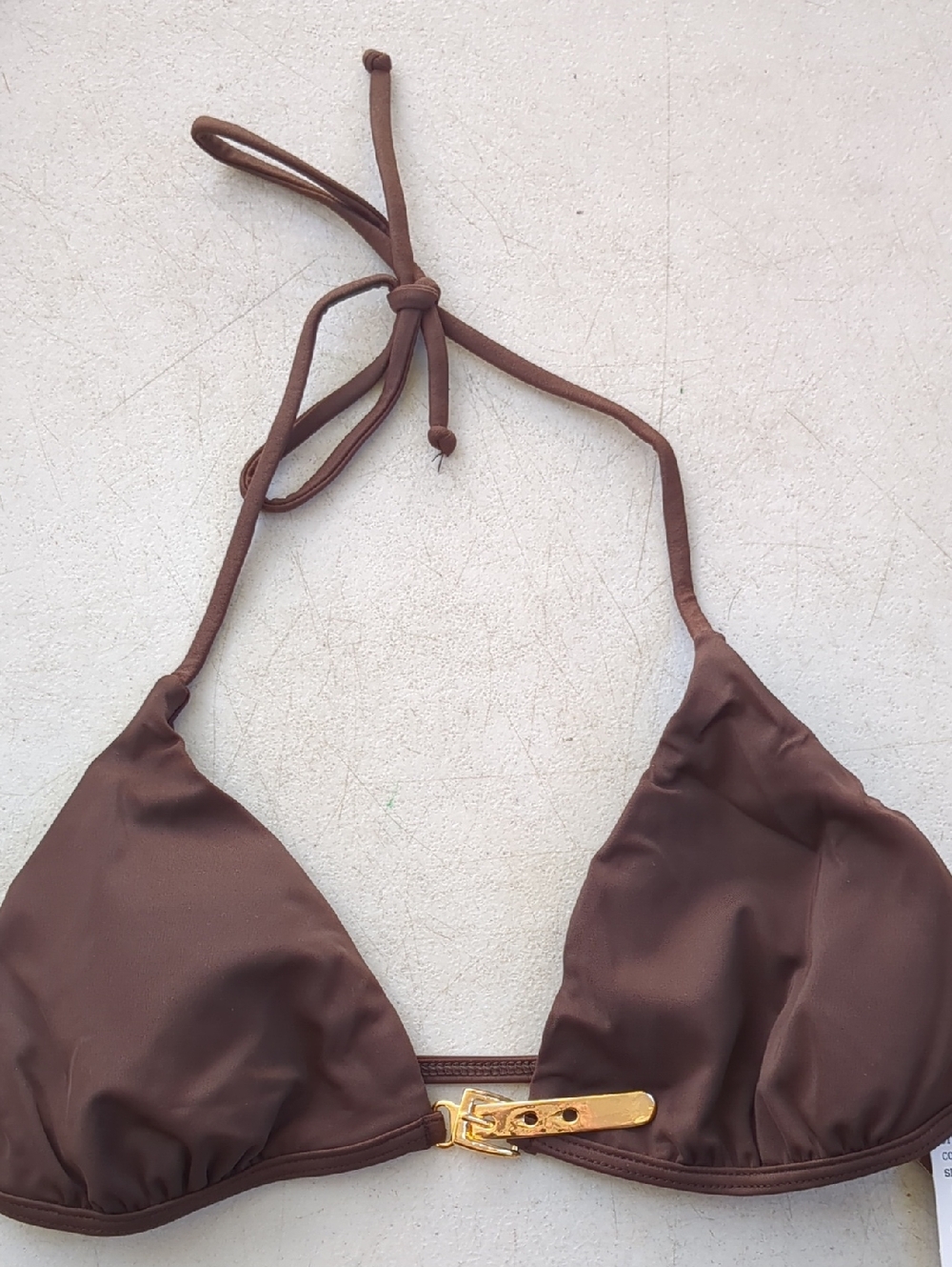 Nicolita Chocolate Brown Triangle Bikini Top with Gold Clasp